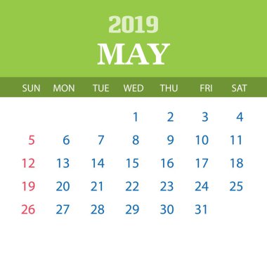 2019 takvim şablonu - Mayıs