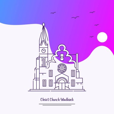 Seyahat Christ Church Windhoek Poster şablonu. Mor yaratıcı arka plan
