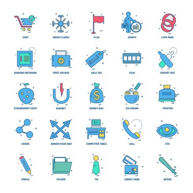 25 iş kavramı Mix düz renk simge seti