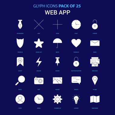 Web App beyaz simgesi mavi arka plan üzerinde. 25 Icon Pack