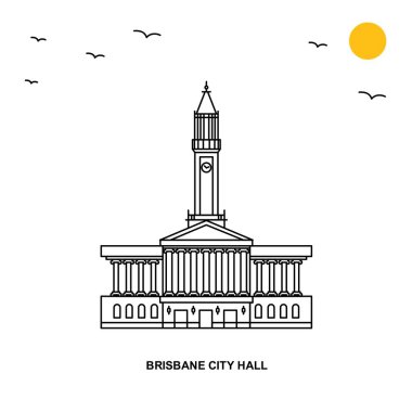 Brisbane City Hall anıt. Dünya seyahat doğal resimde arka planda çizgi stili