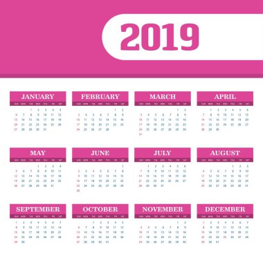 2019 takvim şablonu. Vektör arka plan