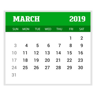 2019 mutlu yeni yıl Mart takvim şablonu. Noel arka plan