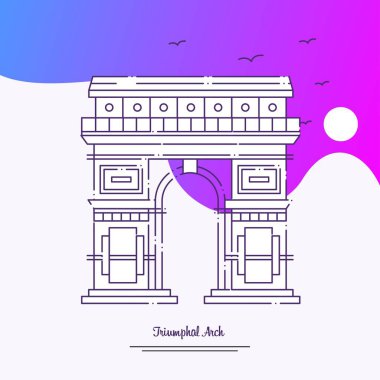 Seyahat zafer kemer Poster şablonu. Mor yaratıcı arka plan