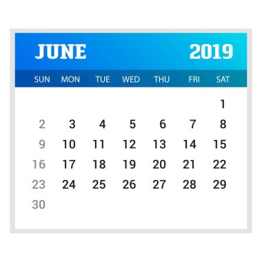 2019 mutlu yeni yıl Haziran takvim şablonu. Noel arka plan