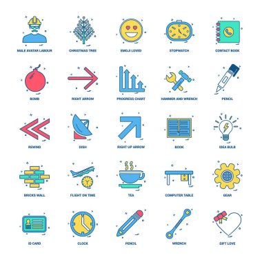 25 iş kavramı Mix düz renk simge seti