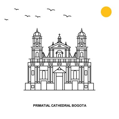 Primatial Katedrali Bogota anıt. Dünya seyahat doğal resimde arka planda çizgi stili