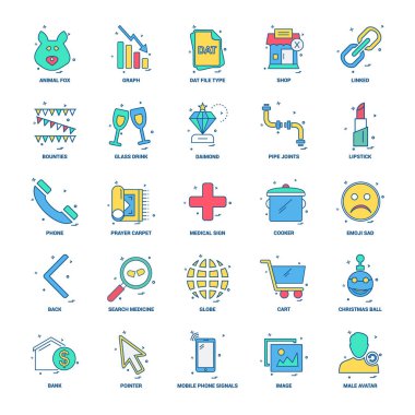 25 iş kavramı Mix düz renk simge seti