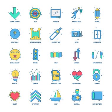 25 iş kavramı Mix düz renk simge seti