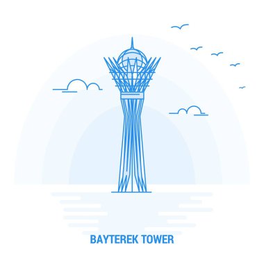Bayterek kule mavi Landmark. Yaratıcı arka plan ve Poster şablonu