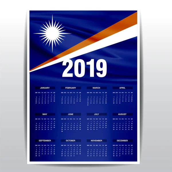 Calendario 2019 Islas Marshall Fondo Bandera Idioma Inglés — Archivo Imágenes Vectoriales
