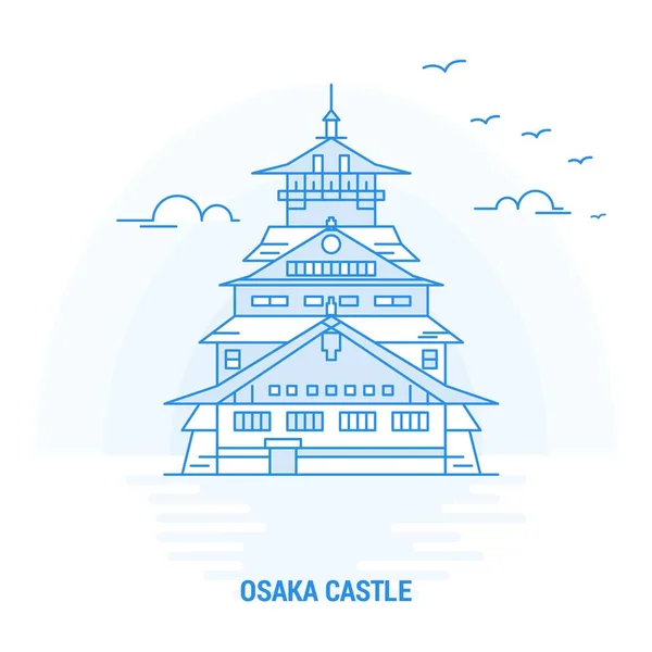 Osaka Kalesi Mavi Landmark Yaratıcı Arka Plan Poster Şablonu — Stok Vektör