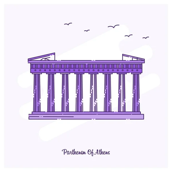 Parthenon Van Athene Landmark Paarse Stippellijn Skyline Vectorillustratie — Stockvector