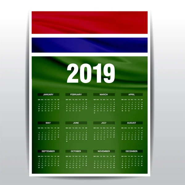 Tło Kalendarza 2019 Flaga Gambii Język Angielski — Wektor stockowy