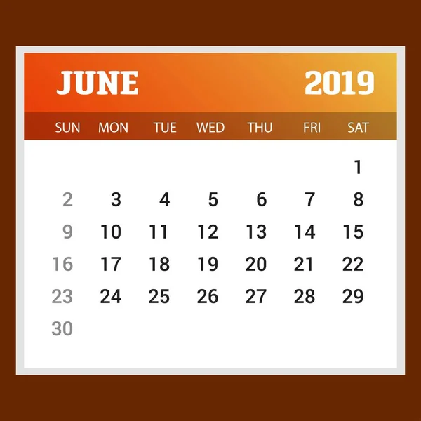 2019 Happy New Year June Calendar Template Рождественский Фон — стоковый вектор