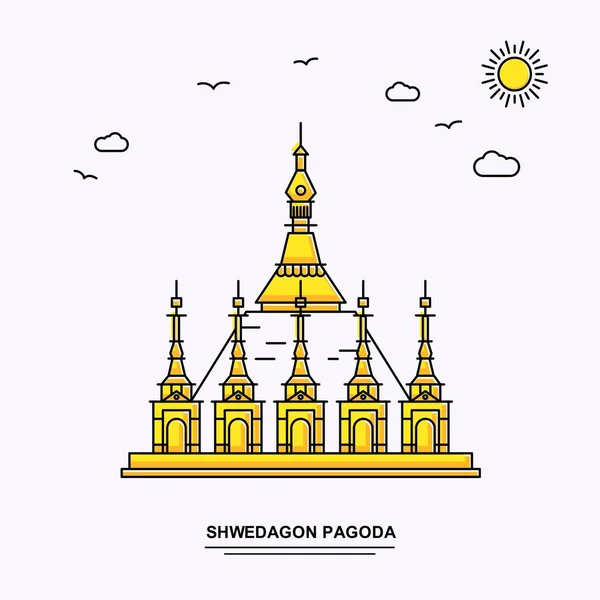 Templat Monumen Shwedagon Pagoda World Travel Ilustrasi Kuning Latar Belakang - Stok Vektor