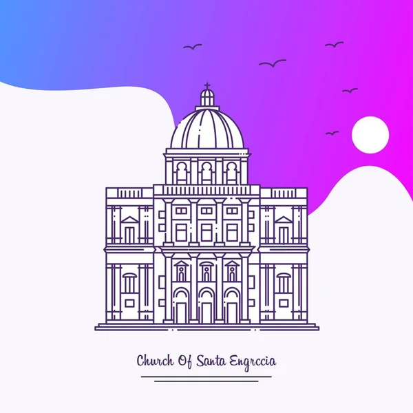 教会のサンタ Engrccia ポスター テンプレートを旅行します 紫色の創造的な背景 — ストックベクタ