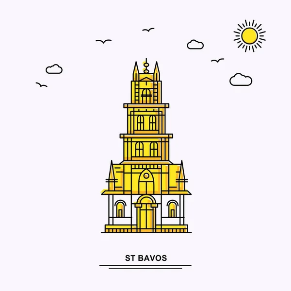 Modelo Cartaz Monumento Bavos World Travel Amarelo Ilustração Fundo Linha —  Vetores de Stock