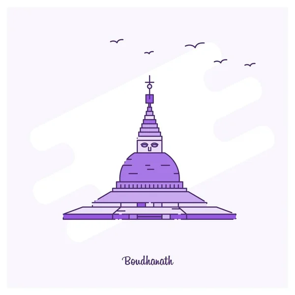 Boudhanath Landmark Viola Linea Punteggiata Skyline Vettoriale Illustrazione — Vettoriale Stock