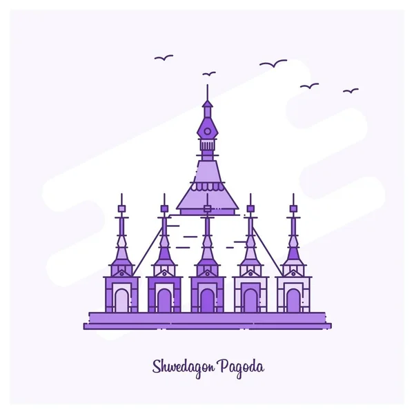 Ilustración Vector Skyline Shwedagon Pagoda Histórica Línea Puntos Púrpura — Archivo Imágenes Vectoriales