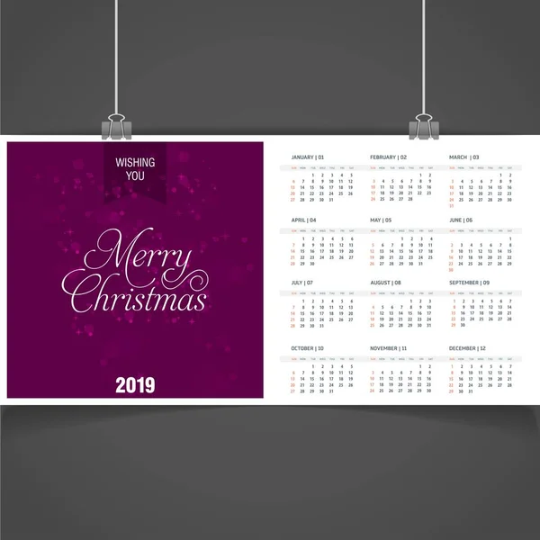 Plantilla Calendario Navidad 2019 — Vector de stock