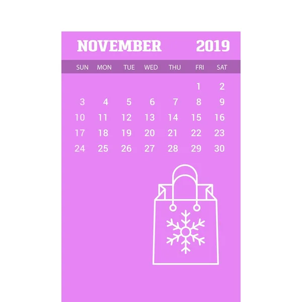 2019 Bonne Année Novembre Calendrier Modèle Contexte Noël — Image vectorielle