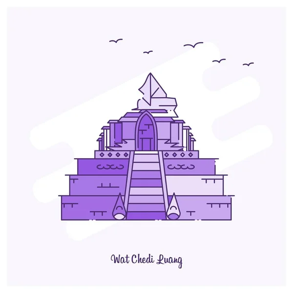 Wat Chedi Luang Wahrzeichen Lila Gestrichelte Linie Skyline Vektor Illustration — Stockvektor