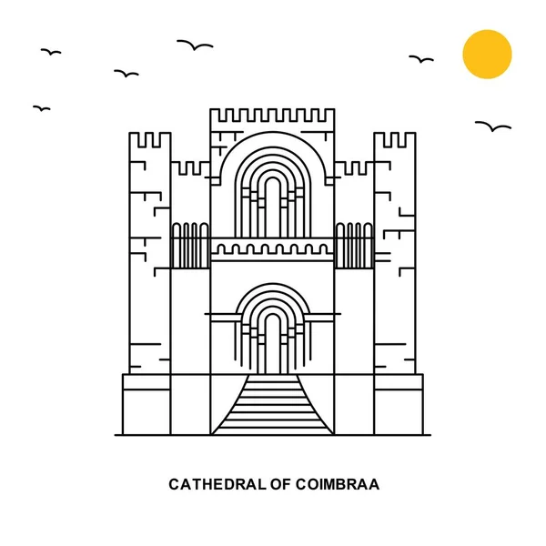 Cattedrale Coimbraa Monumento Mondo Viaggio Illustrazione Naturale Sfondo Stile Linea — Vettoriale Stock