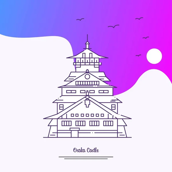 Modelo Cartaz Viagem Osaka Castle Fundo Criativo Roxo —  Vetores de Stock
