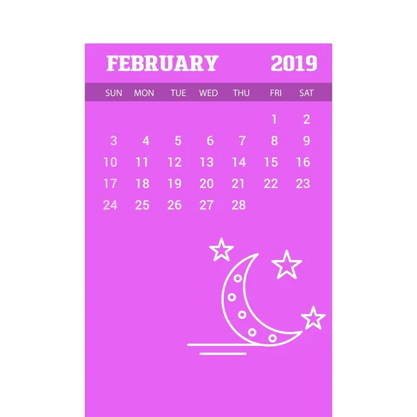 2019 Happy New Year February Calendar Template Рождественский Фон — стоковый вектор