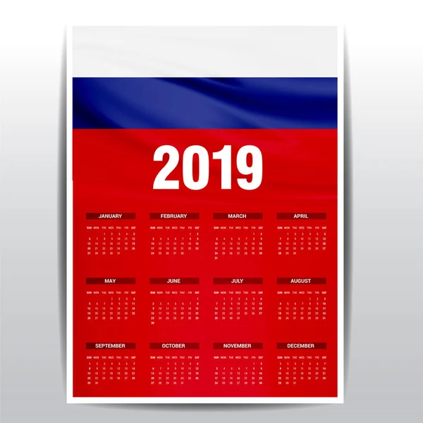 Calendar 2019 Russia Flag Background English Language — Stock Vector