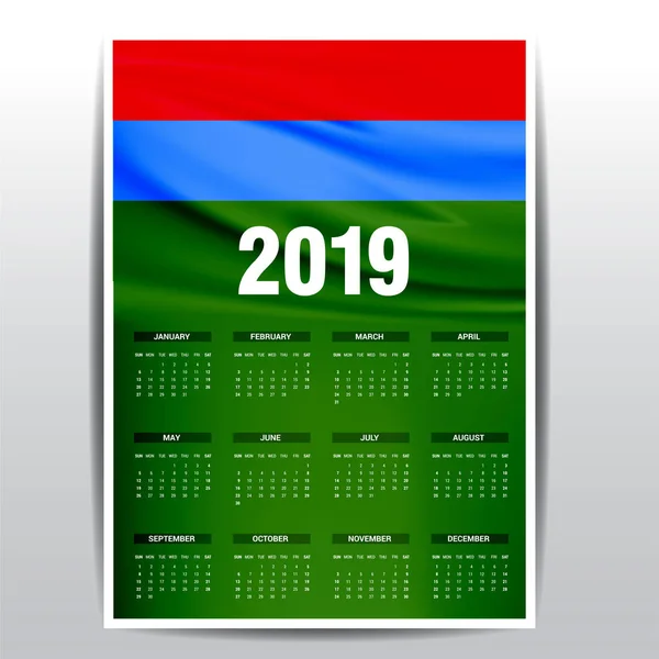 Calendario 2019 Karelia Fondo Bandera Idioma Inglés — Archivo Imágenes Vectoriales