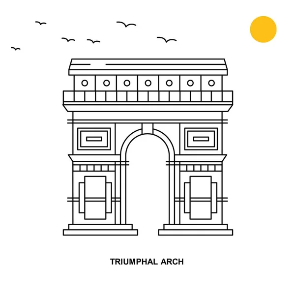 Triumphal Arch Monument World Travel Naturliga Illustration Bakgrund Linjestil — Stock vektor