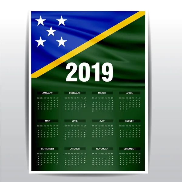 Calendario 2019 Islas Salomón Fondo Bandera Idioma Inglés — Archivo Imágenes Vectoriales