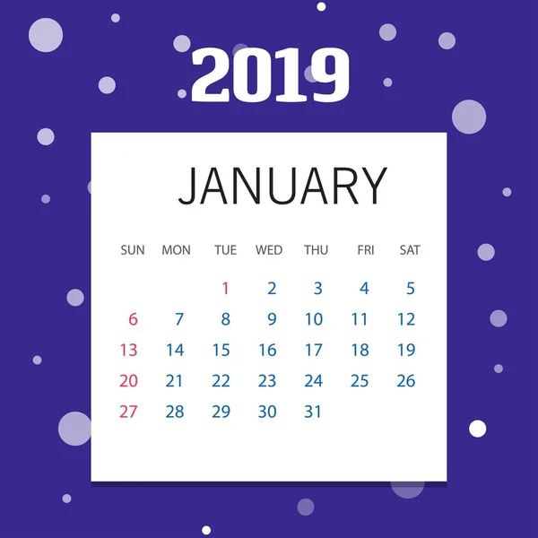 2019 Frohes Neues Jahr Januar Kalendervorlage — Stockvektor
