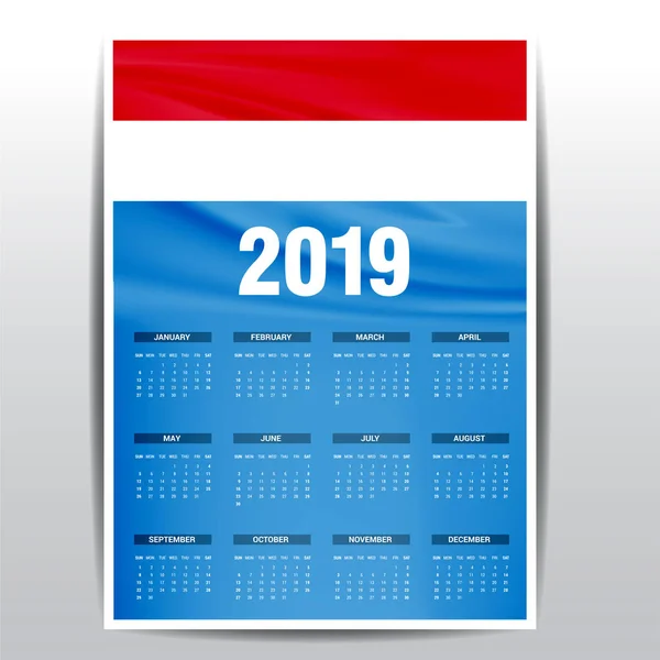 Calendario 2019 Luxemburgo Fondo Bandera Idioma Inglés — Vector de stock