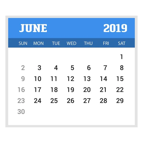 2019 Happy New Year June Calendar Template Рождественский Фон — стоковый вектор