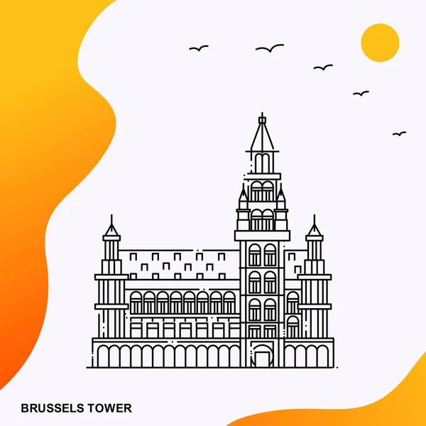 旅行ブリュッセル タワー ポスター テンプレート — ストックベクタ
