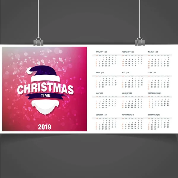 Plantilla Calendario Navidad 2019 — Vector de stock