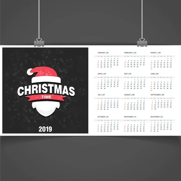 2019 Christmas Calendar Template — Stock Vector