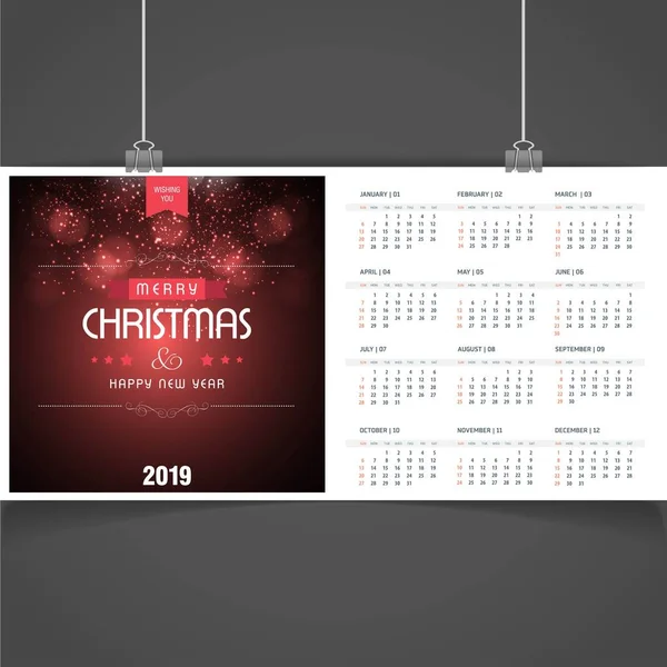 Plantilla Calendario Navidad 2019 — Vector de stock