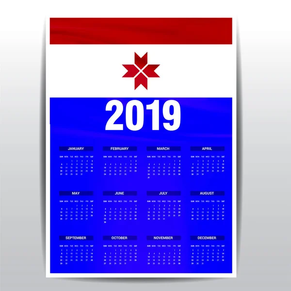 Calendario 2019 Mordovia Fondo Bandera Idioma Inglés — Archivo Imágenes Vectoriales