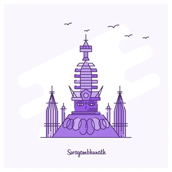 Swayambhunath Landmark Viola Linea Punteggiata Skyline Vettoriale Illustrazione — Vettoriale Stock