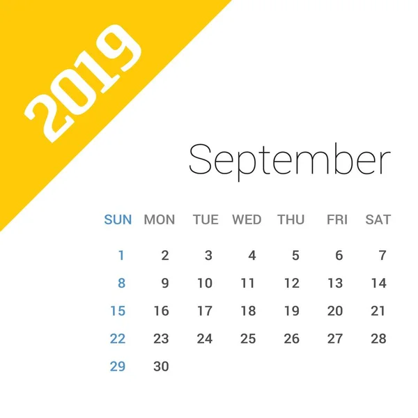 2019 Happy New Year September Calendar Template Рождественский Фон — стоковый вектор