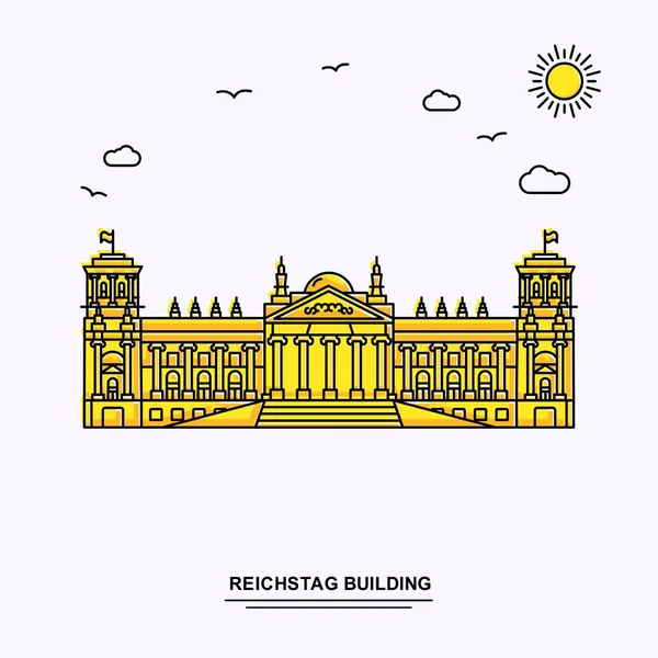 ドイツ連邦議会議事堂建物記念碑ポスター テンプレート Beauture 自然シーンと世界旅行黄色図の線のスタイルの背景 — ストックベクタ