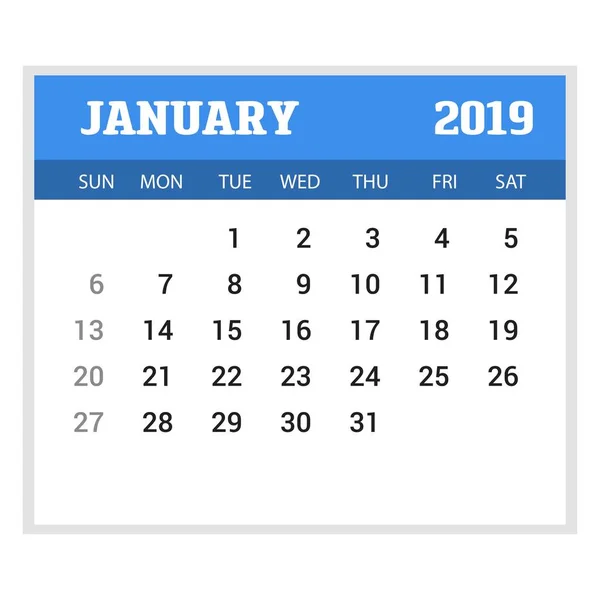 Ευτυχισμενο Νεο Ετοσ 2019 Πρότυπο Ημερολόγιο Ιανουαρίου — Διανυσματικό Αρχείο
