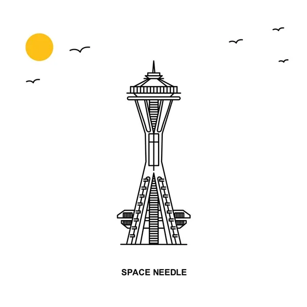 Space Needle Monument World Travel Natural Illustration Background Line Style — Stock Vector