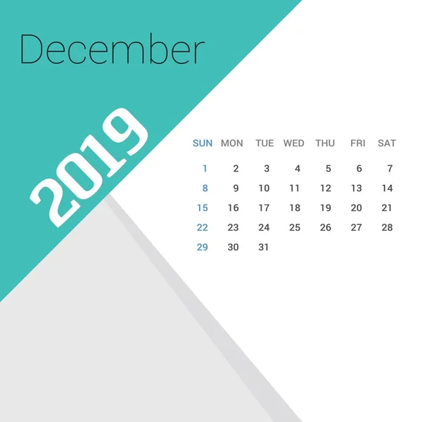 Πρότυπο Ημερολόγιο Δεκεμβρίου 2019 Ευτυχισμενο Νεο Ετοσ Χριστουγεννιάτικο Φόντο — Διανυσματικό Αρχείο