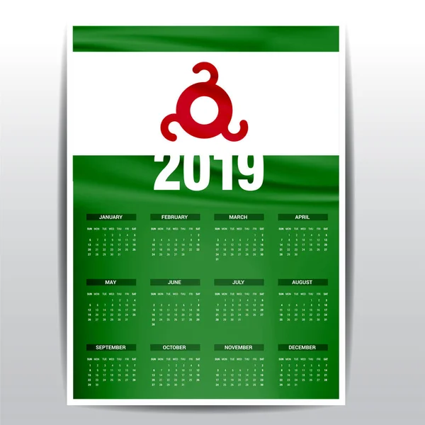 Flaga Inguszetii 2019 Kalendarz Tła Język Angielski — Wektor stockowy