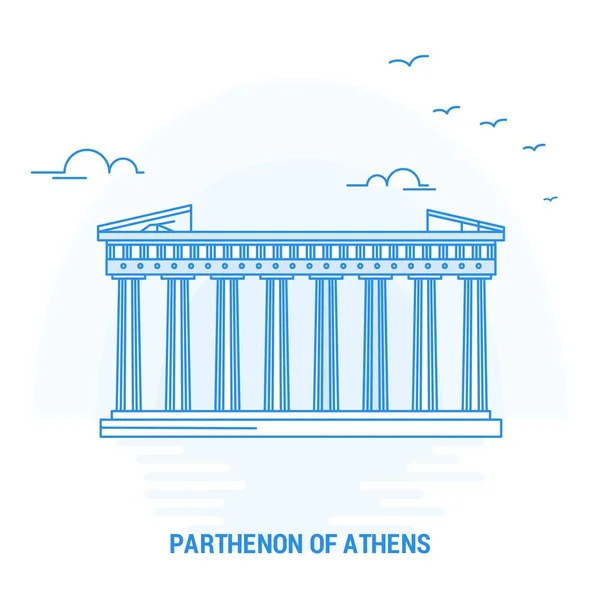 Parthenon Van Athene Blue Landmark Creatieve Achtergrond Poster Sjabloon — Stockvector